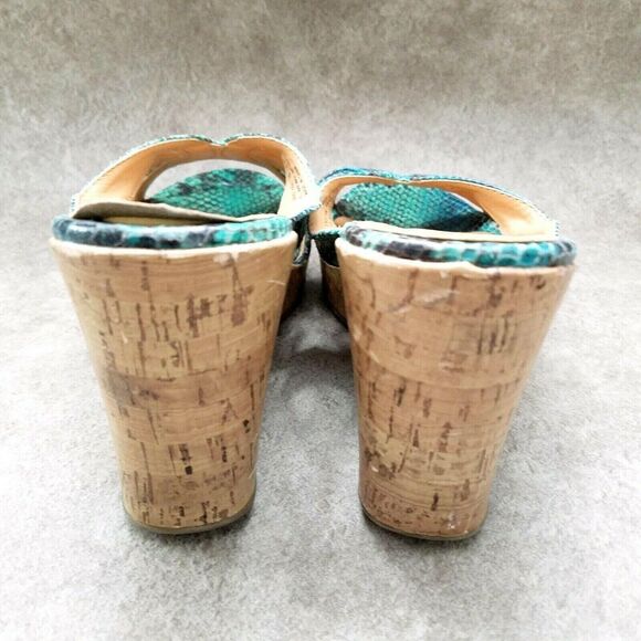 Fashion Bug Womens Snake Sz 9.5 M Blue Open Toe Slide 4" Wedge Sandals - Picture 6 of 12